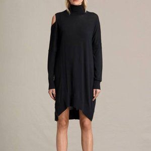 AllSaints 'Cecily' Cold Shoulder Asymmetrical Knit Dress in Black, Size Medium
